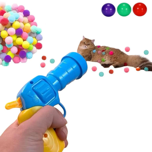 Cat Ball Launcher Toy Set – 34pcs Gun with 30 Pompoms + 3 Bonus Balls