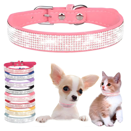 Sparkly Rhinestone Pet Collar – Adjustable Bling for Cats & Small Dogs (Pink M)