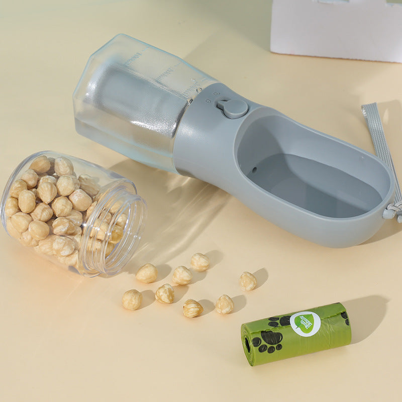 3-in-1 Pet Water Bottle – Food, Water & Waste Bag Dispenser