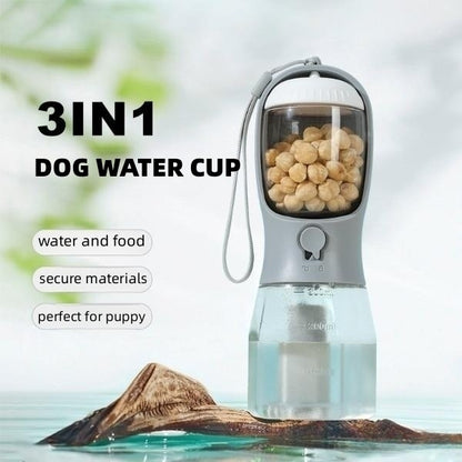 3-in-1 Pet Water Bottle – Food, Water & Waste Bag Dispenser