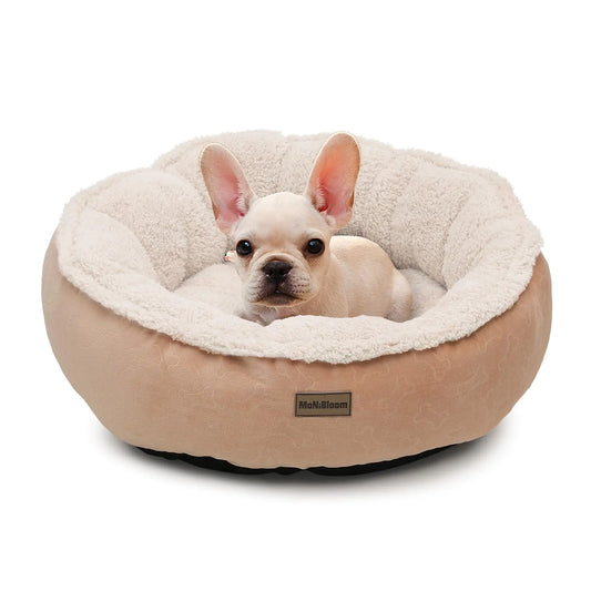 MoNiBloom Cozy Beige Pet Bed – 23.5"x23.5"x9" for Small Dogs & Cats, Washable