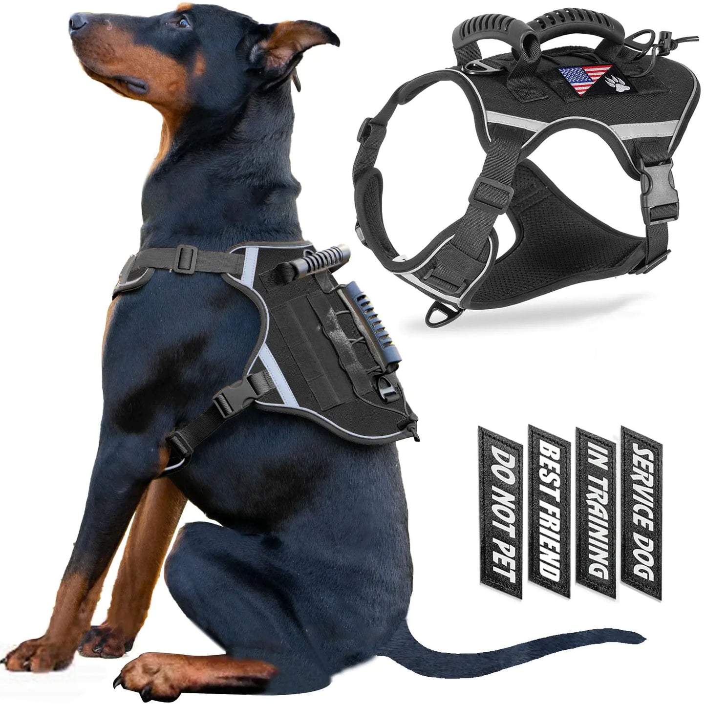 Tactical Dog Vest Harness – Reflective, No-Pull, Adjustable (Black S)