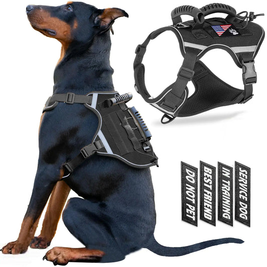 Tactical Dog Vest Harness – Reflective, No-Pull, Adjustable (Black S)